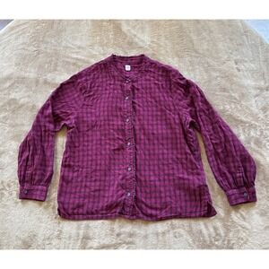 Women's Top XL Red Flannel Gingham Plaid Soft Grunge Boho Chic Dark Academia